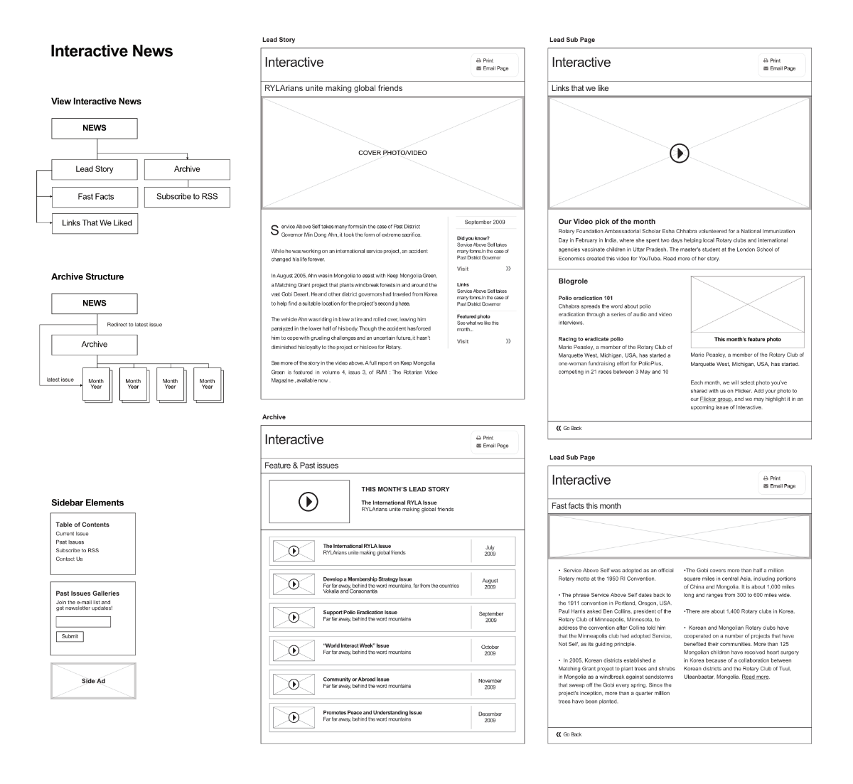 Image of Online News page wireframes.