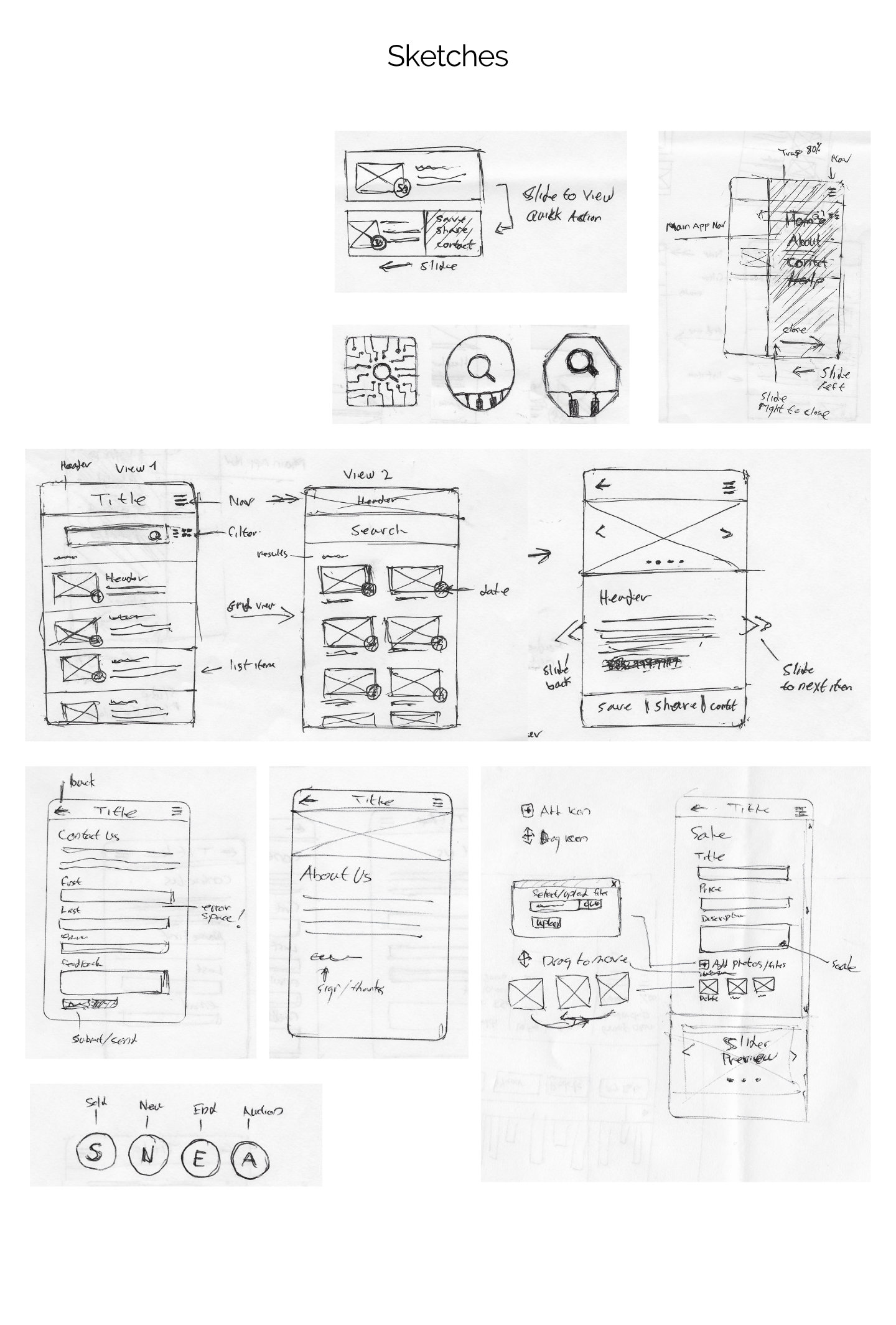 Image of mobile App sketches design.