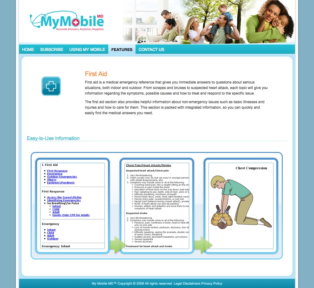 Image of MyMobileMD sub page design.